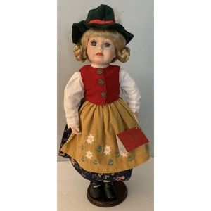 Euro Exquisite Creation Chili Porcelain Doll German Girl Named Constanze w Stand